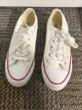 Converse Kids White Low-Top Sneakers with Red Trim